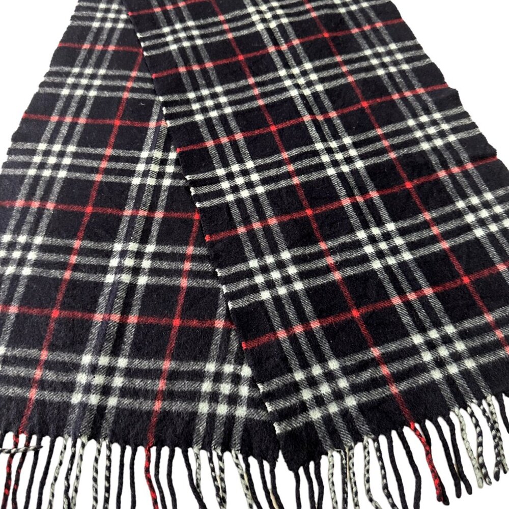 Burberrys Classic Check Scarf Black 100% Cashmere Unisex Scarf Made In England - Picture 3 of 7
